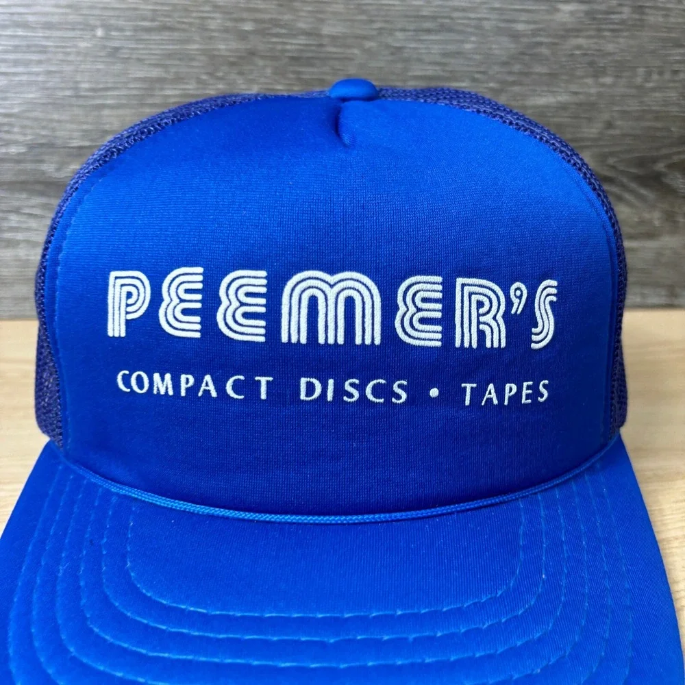 Vintage Peemers Hat Cap Snapback Blue‎ Foam Trucker Compact Discs Tapes